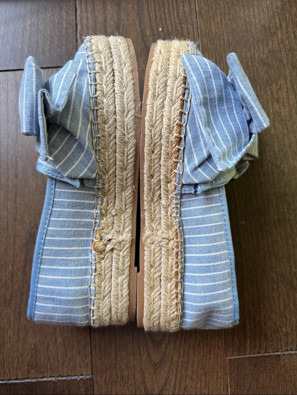 Sam Edelman Light Blue and White Striped Bow Espadrille Flats, size 6